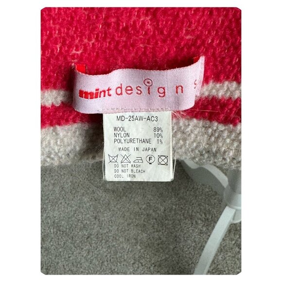 Mint Designs Red Ecru Wool-Blend Wrap Around Scarf Striped VINTAGE One Size - Picture 3 of 6